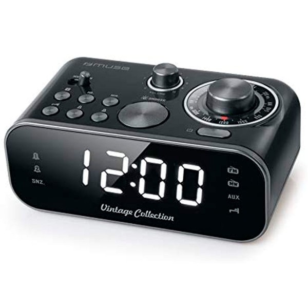 Muse m-18 crb negro despertador doble alarma con radio am fm o zumbador