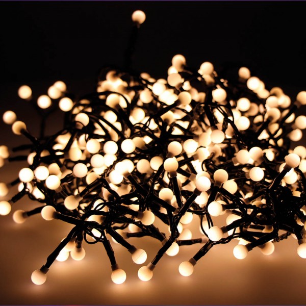 Guirnalda multifunción, uso exterior, cherry, luz cálida, cable negro, 500 leds, 11 m
