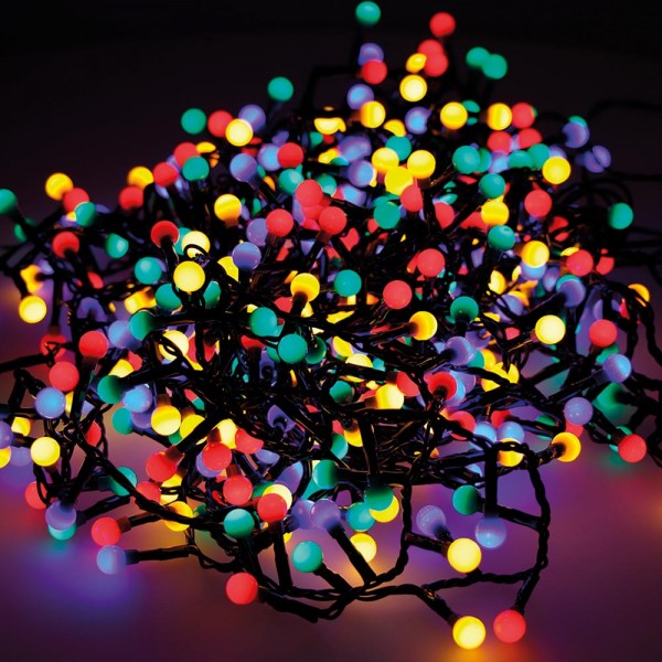 Guirnalda multifunción, uso exterior, cherry, multicolor, cable negro, 500 leds, 11 m