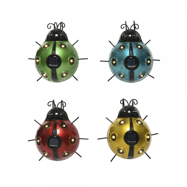 Figura solar metálica con forma de mariquita modelos variados 14,5 x 13 x 5 cm