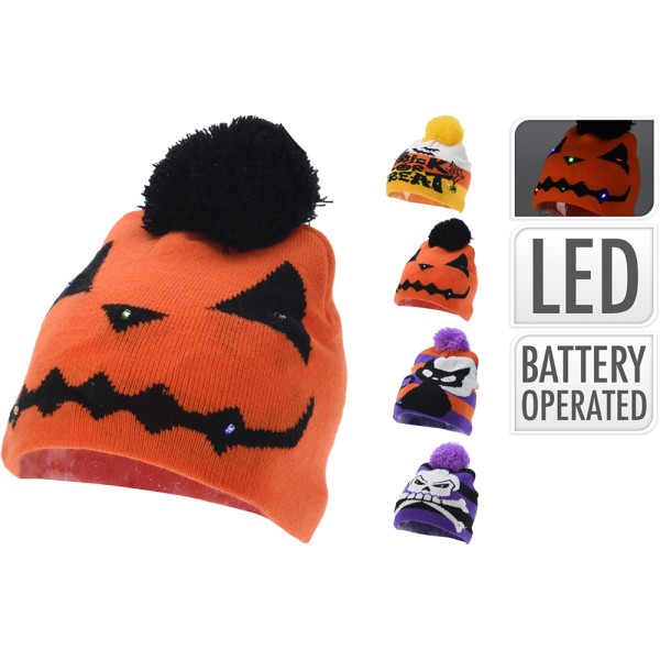 Gorro halloween con luz led, multicolor, 6 led, a pilas