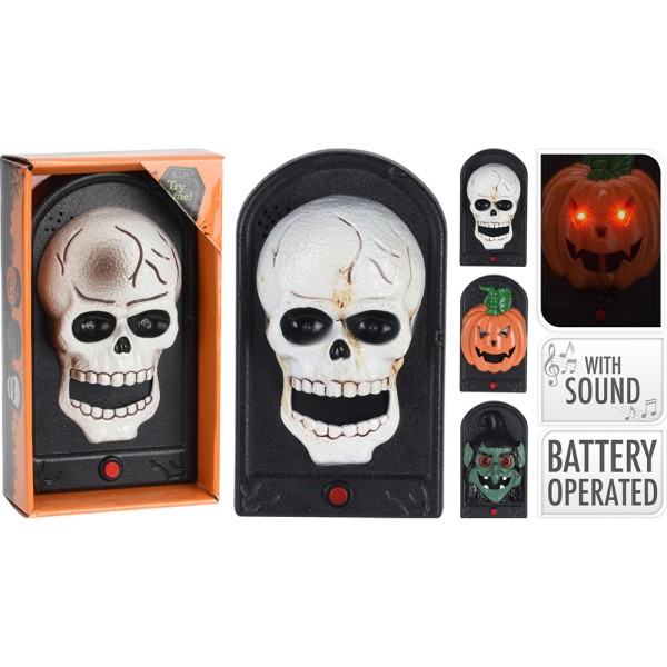 Timbre halloween a pilas con luz y sonido, modelos variados, 11 x 4,5 x 19 cm