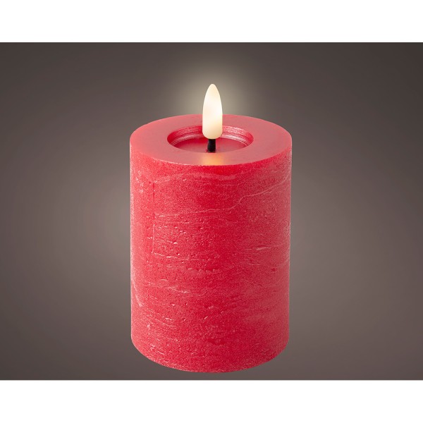 Vela de cera led, color rojo, superficie rústica ø7 x 12 cm (pack 5 unidades)