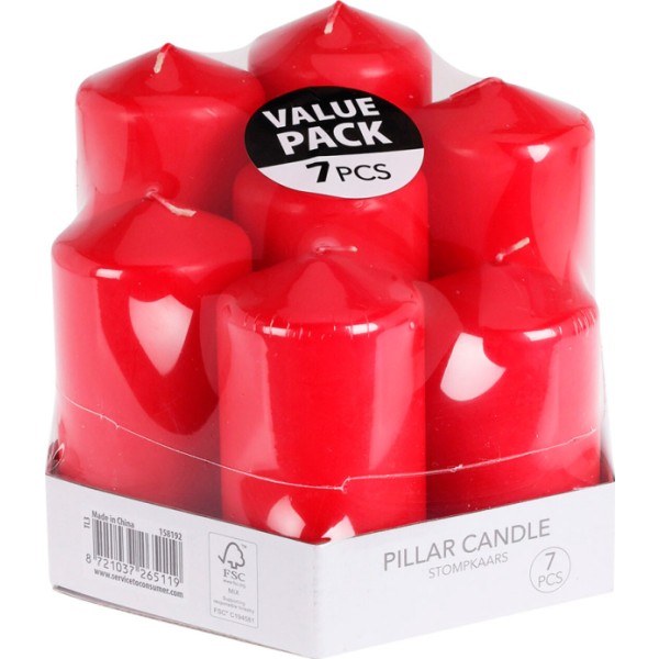 Velas de cera con diferentes alturas, rojas, 7 uds