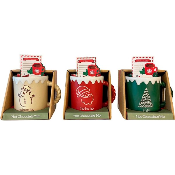 Taza de navidad diseño nevado + chocolate en polvo 20 g, modelos variados