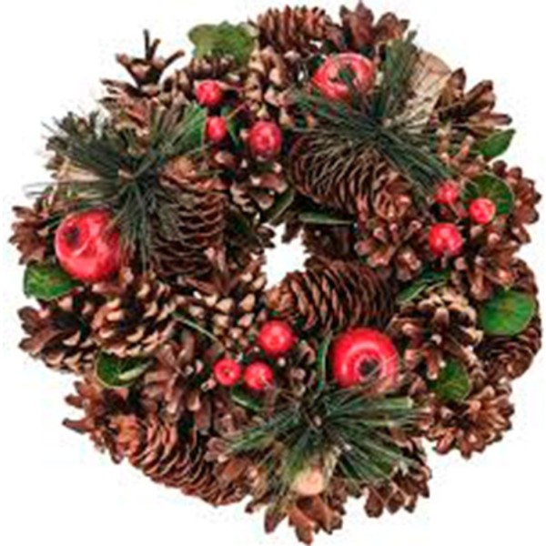 Corona de navidad con piñas y bayas, modelos variados, ø25 cm