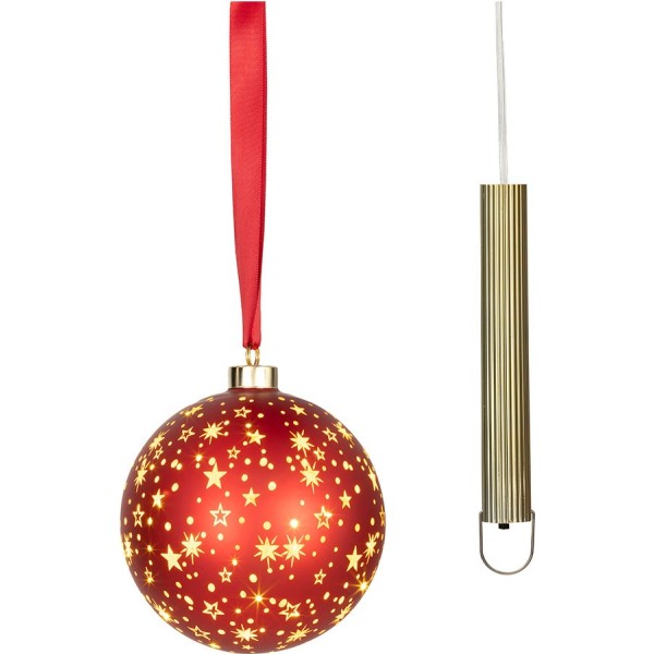 Bola micro led luz cálida, uso interior, a pilas, ø14 cm, roja con alambre plateado
