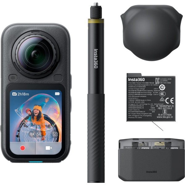 Insta360 x6 essentials bundle midnight black / cámara de acción 360° 8k + kit de accesorios