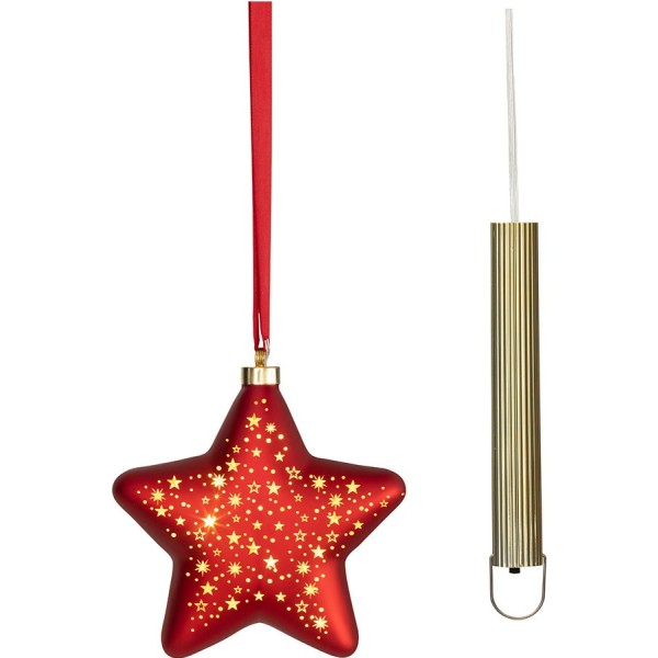 Estrella micro led luz cálida, uso interior, a pilas, 20 cm, roja con estrellas, 15 leds