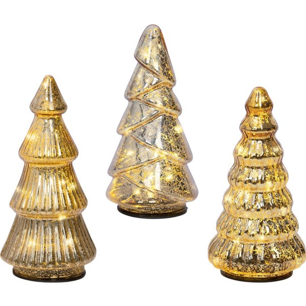 árbol de vidrio con micro led, luz fija cálida, uso interior, a pilas, 10 leds, 3 uds