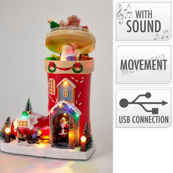 Escena bota led multicolor, con movimiento y música, 26 x 14 x 34 cm