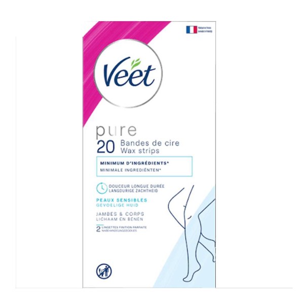 Veet pure 20 wax 20 bandas piel sensible 20un